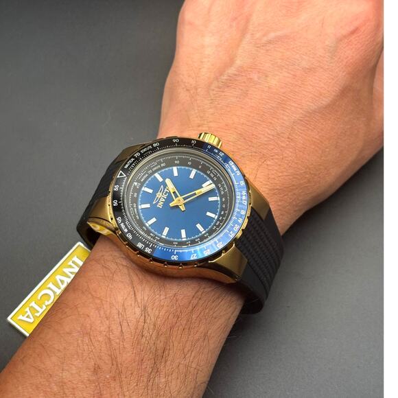 Invicta Aviator 49650 Mens Gold Tone Stainless Steel Blue Dial Watch NIBWT - Picture 17 of 17